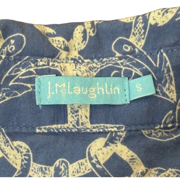 J. McLaughlin Womens Button-Up Top Cotton Blue White Nautical Print Shirt Size S - Picture 4 of 8